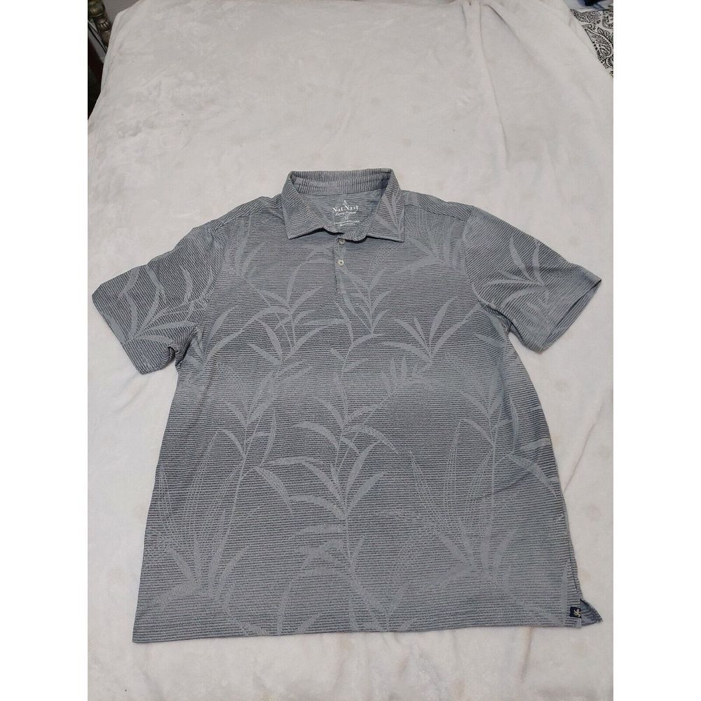 Nat Nast Luxury Originals XL Mens Gray Pinstripe Floral Polo